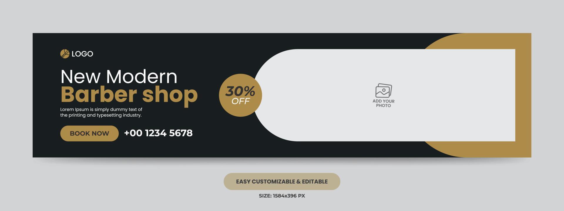 Modern barber shop social media cover photo template. beauty salon web banner template vector