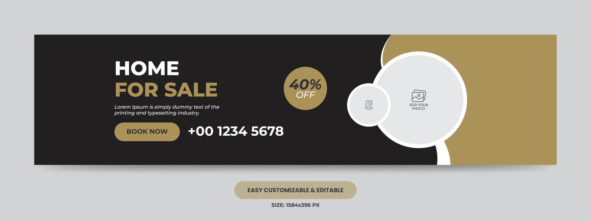 Real estate social media cover photo template. Home web banner vector
