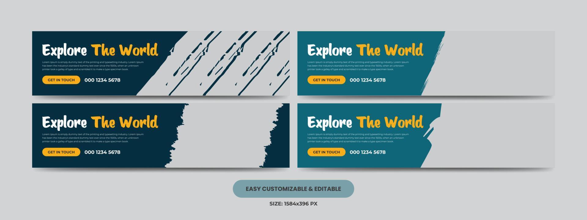 Travel Agency Social Media Cover Photo Design Bundle. Tourism Marketing Social Media Cover Banner vector