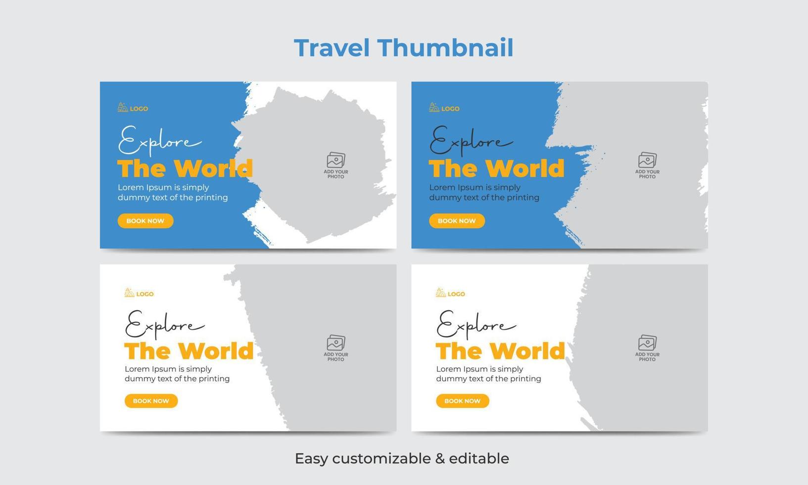 Travel and tour video thumbnail design bundle hotel tourism marketing service video thumbnail vector