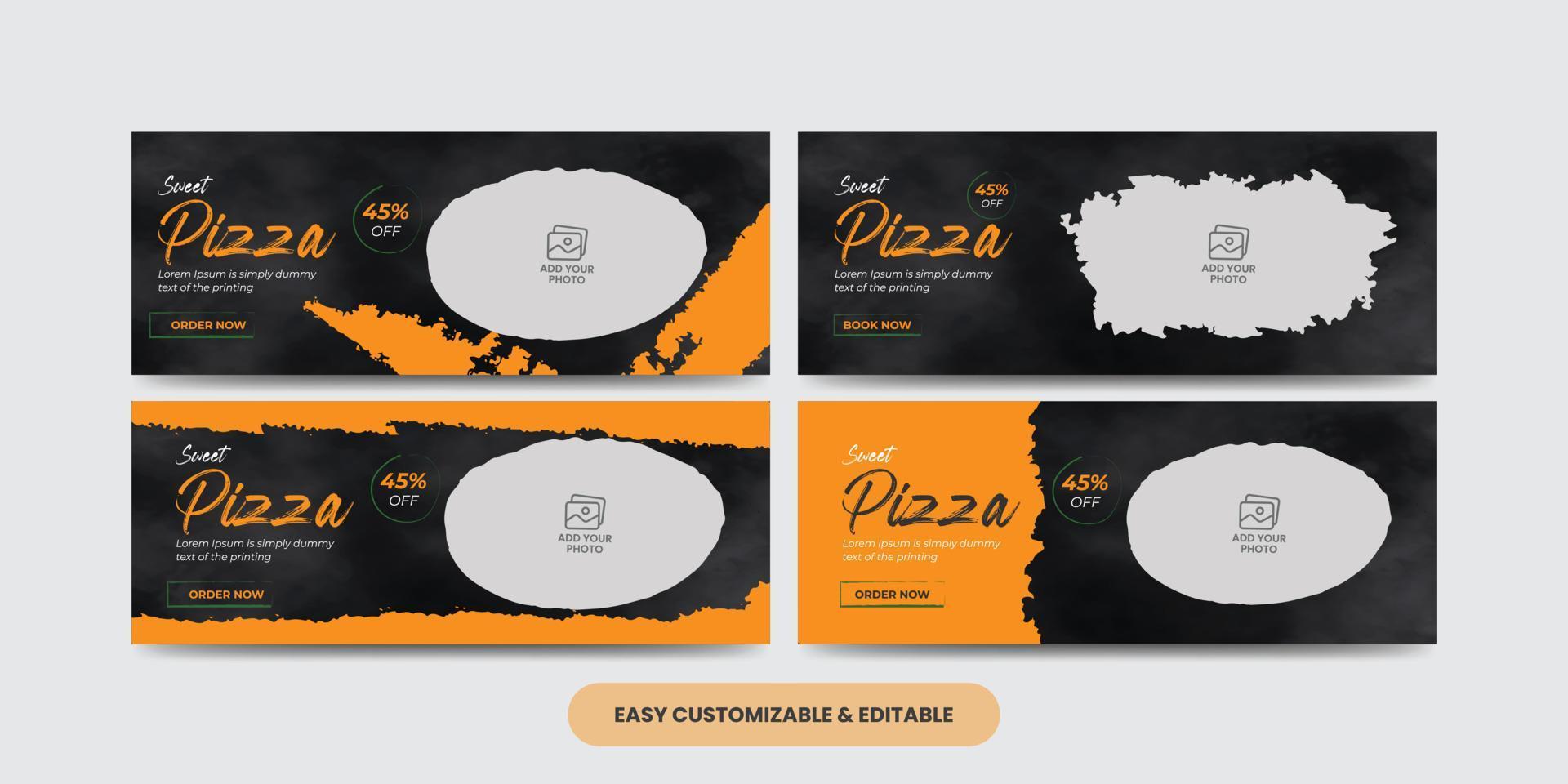 Delicious food pizza social media cover photo template bundle. Food web banner vector