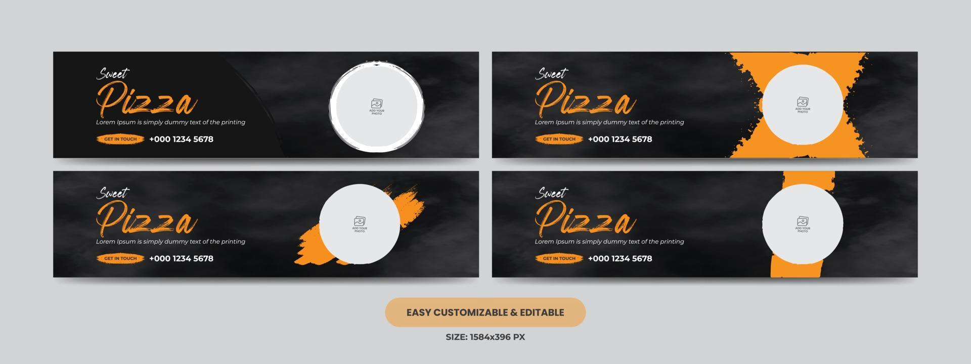 Delicious food pizza social media cover photo template bundle. Food web banner vector