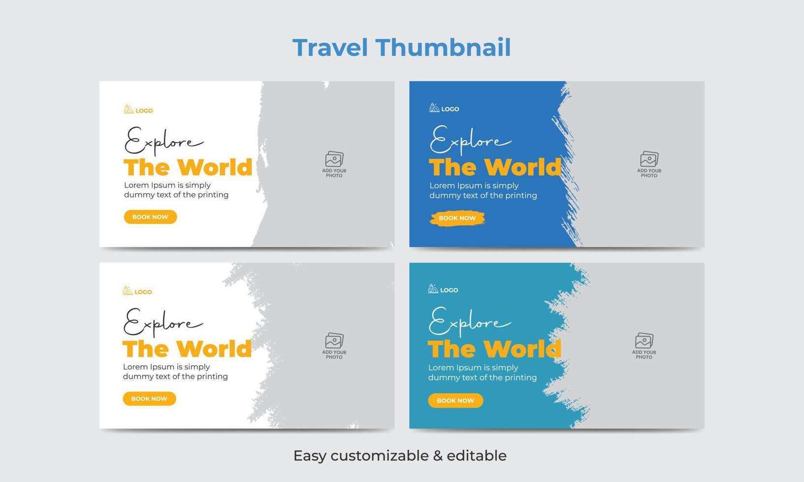 Travel and tour video thumbnail design bundle hotel tourism marketing service video thumbnail vector