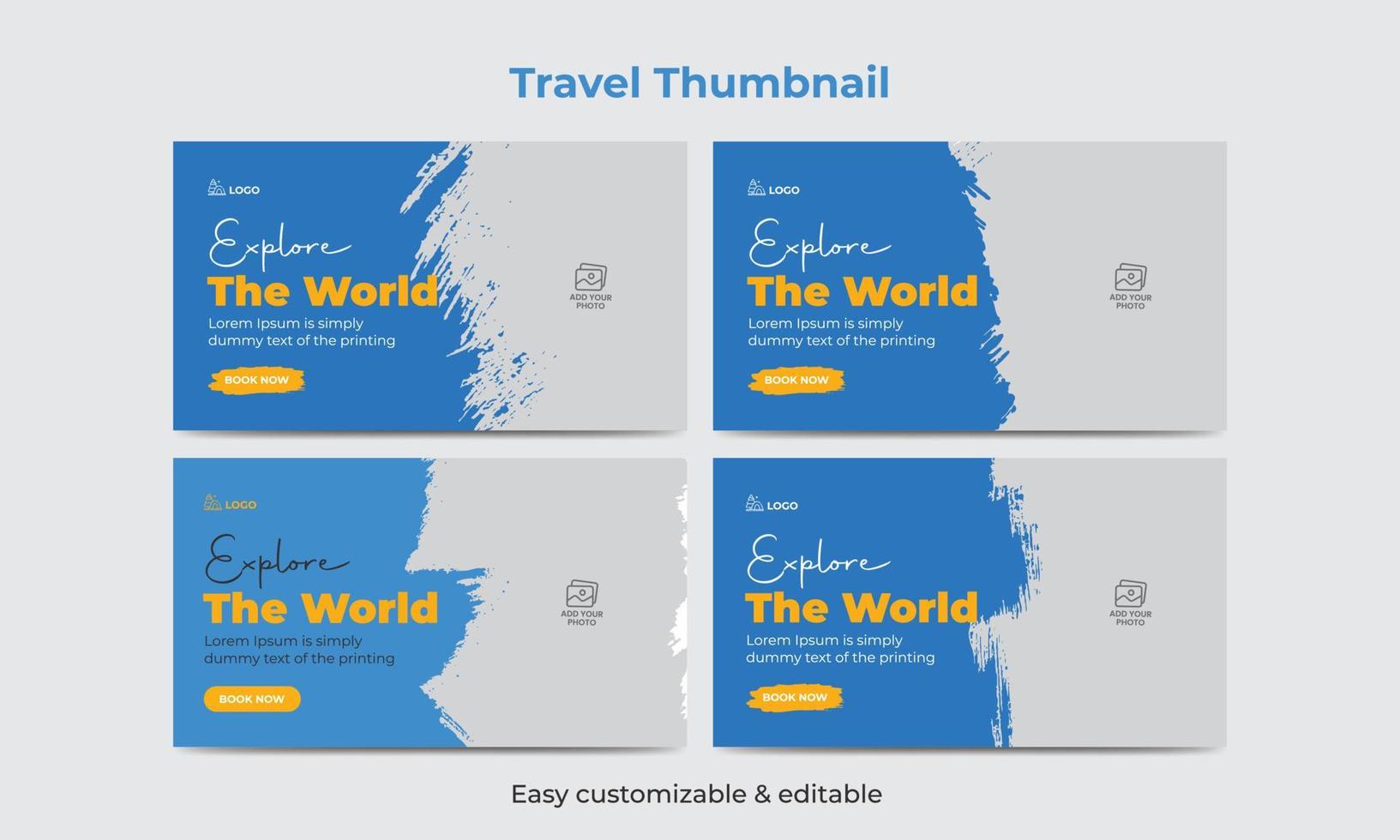 paquete de diseño de miniaturas de video de viajes y giras servicio de marketing de turismo de hotel miniatura de video vector