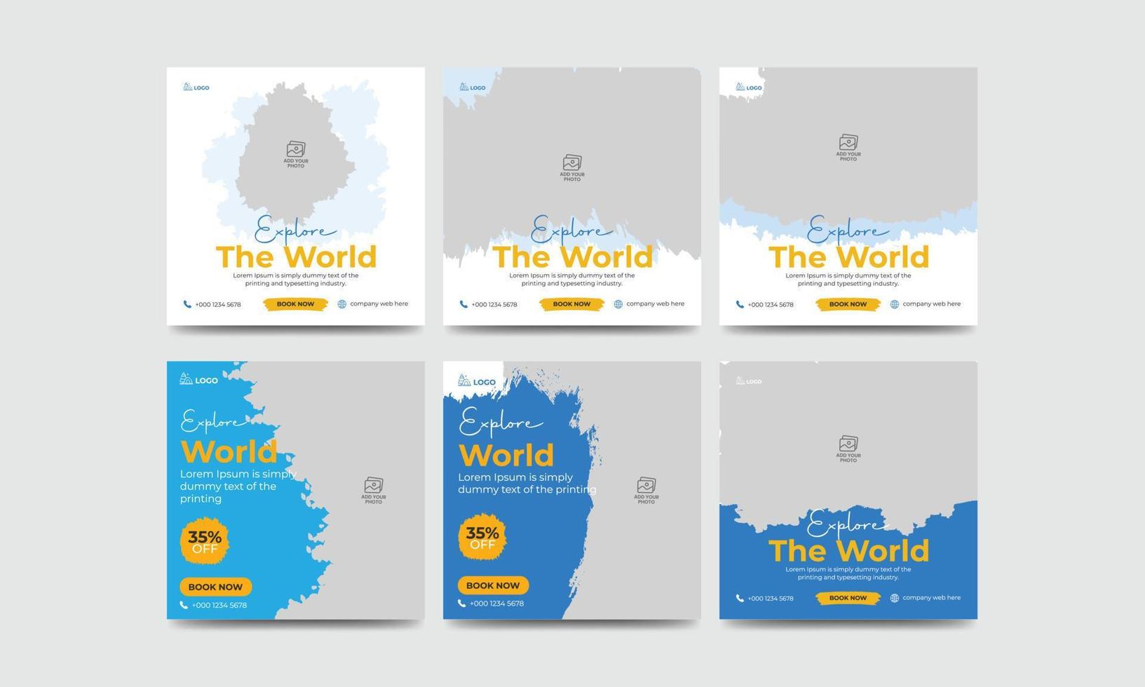 Travel tour social media post banner design template bundle tourism ads banner set vector