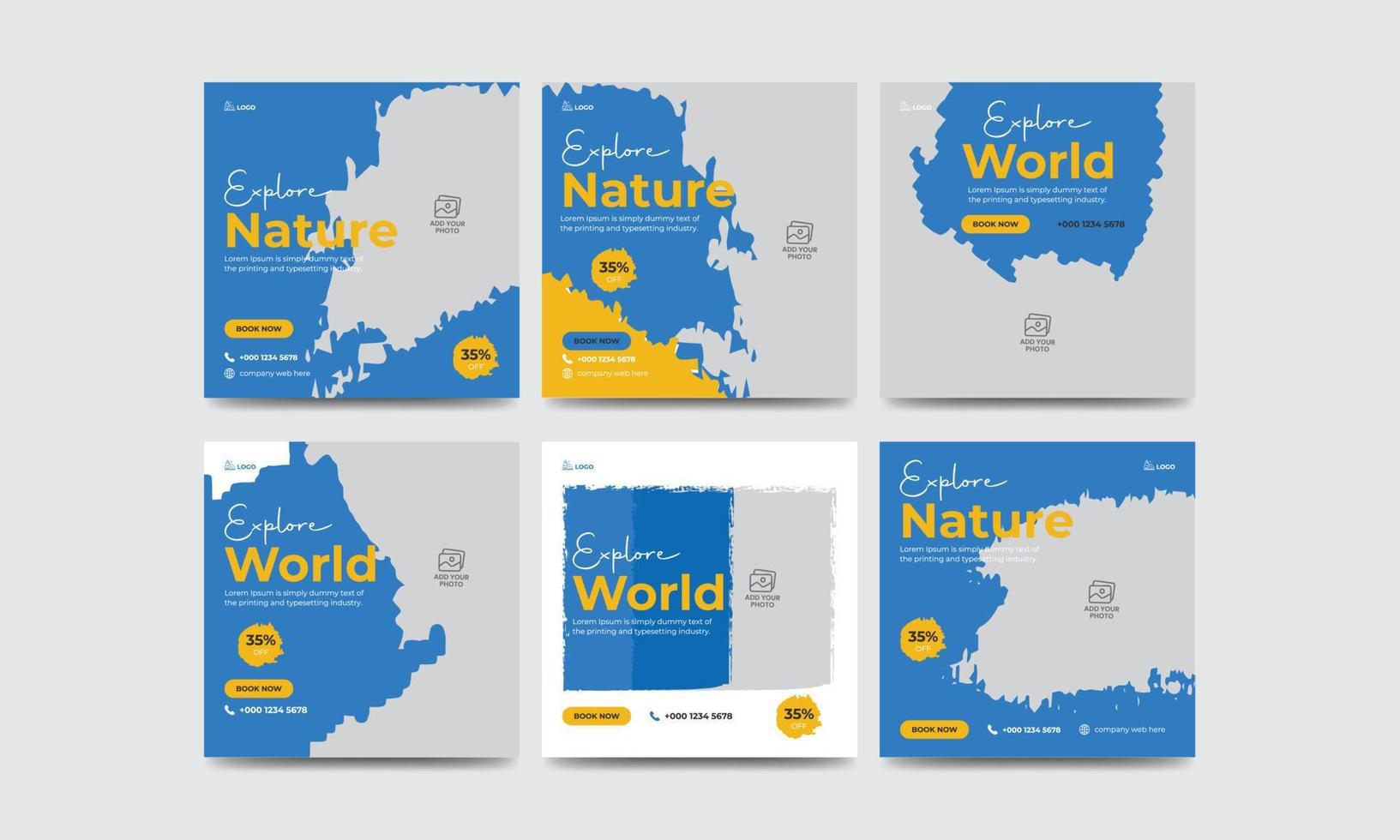 Travel tour social media post banner design template bundle tourism ads banner set vector
