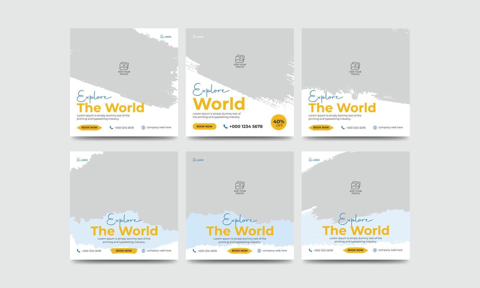 Travel tour social media post banner design template bundle tourism ads banner set vector