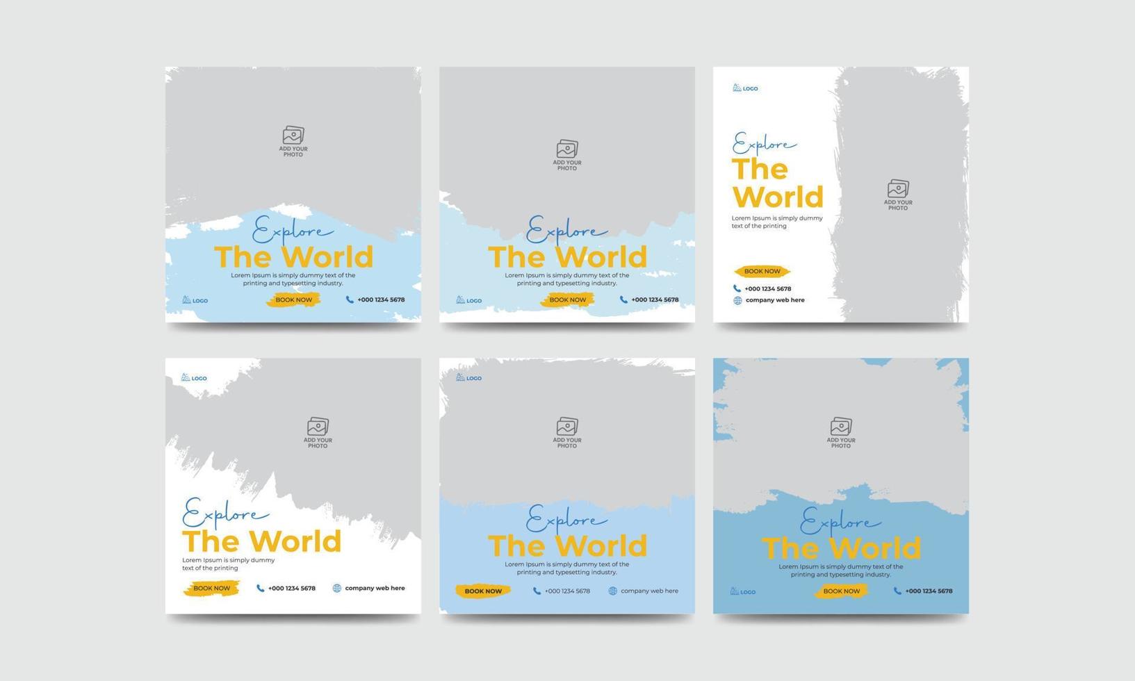 Travel tour social media post banner design template bundle tourism ads banner set vector