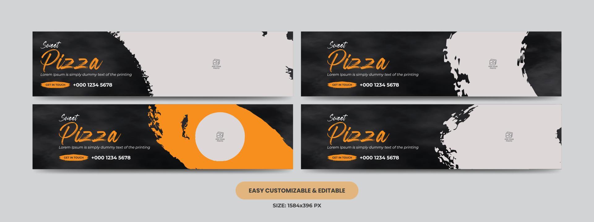 paquete de plantilla de foto de portada de redes sociales de pizza de comida deliciosa. bandera de la red alimentaria vector