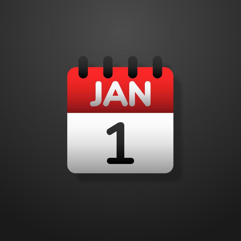 1st of January of New year day calendar icon, Vector and Illustration.