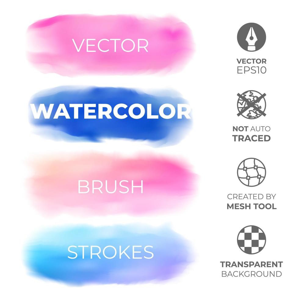 Set of blue and pink realistic watercolor strokes on an isolated transparent background for your design. Vector illustration created by Mesh tool for wallpaper, background. EPS10