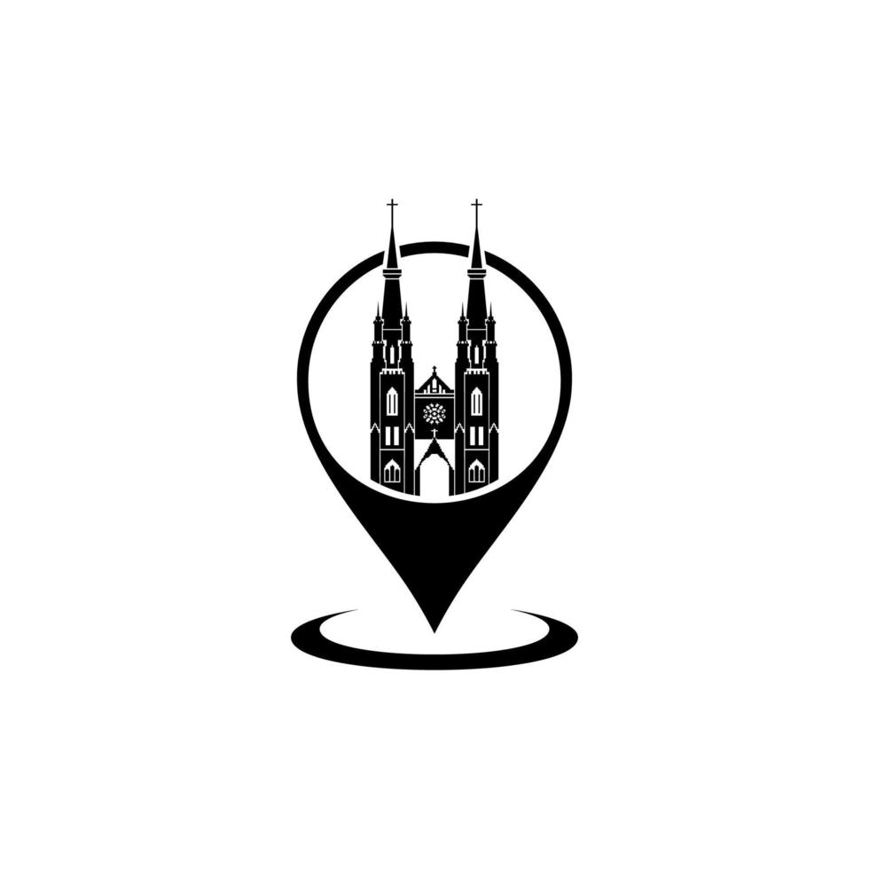 símbolo de icono de ubicación de la catedral para pictograma, signo, sitio web, aplicación o elemento de diseño gráfico. ilustración vectorial vector