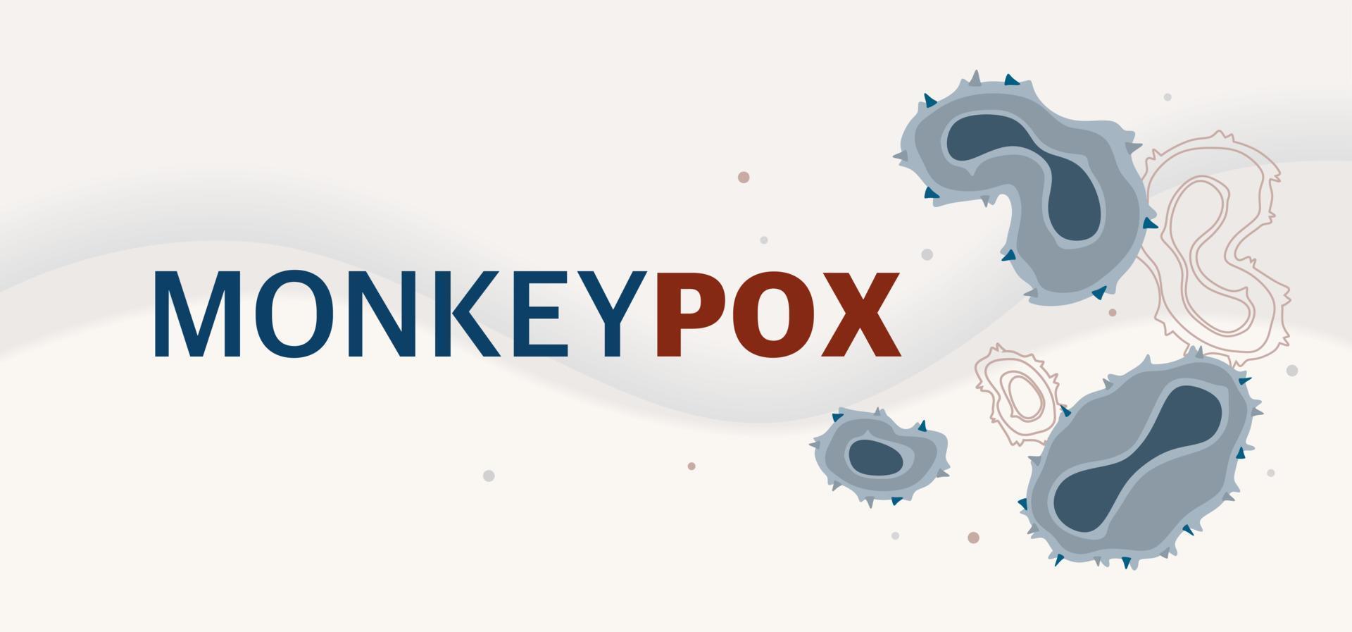 Monkey pox virus Poster to inform about the pandemic and the spread of the disease Virus images on beige background Vector illustration