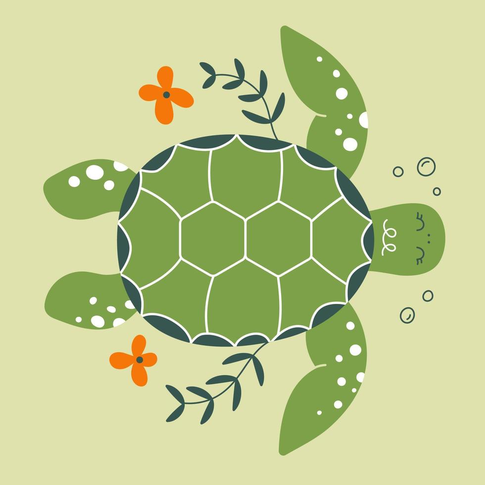 Sea turtle. Life under water. Vector isolated image.