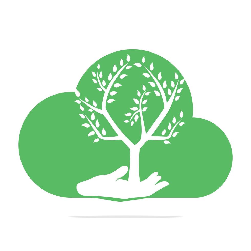 diseño de logotipo de árbol de mano y nube. logotipo de productos naturales. icono de cosméticos. logotipo de balneario. logotipo de salón de belleza o yoga. vector