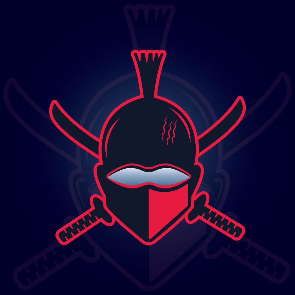 Ninja and cross sword mascot vector illustration logo design template. Ninja mascot for gaming channel.
