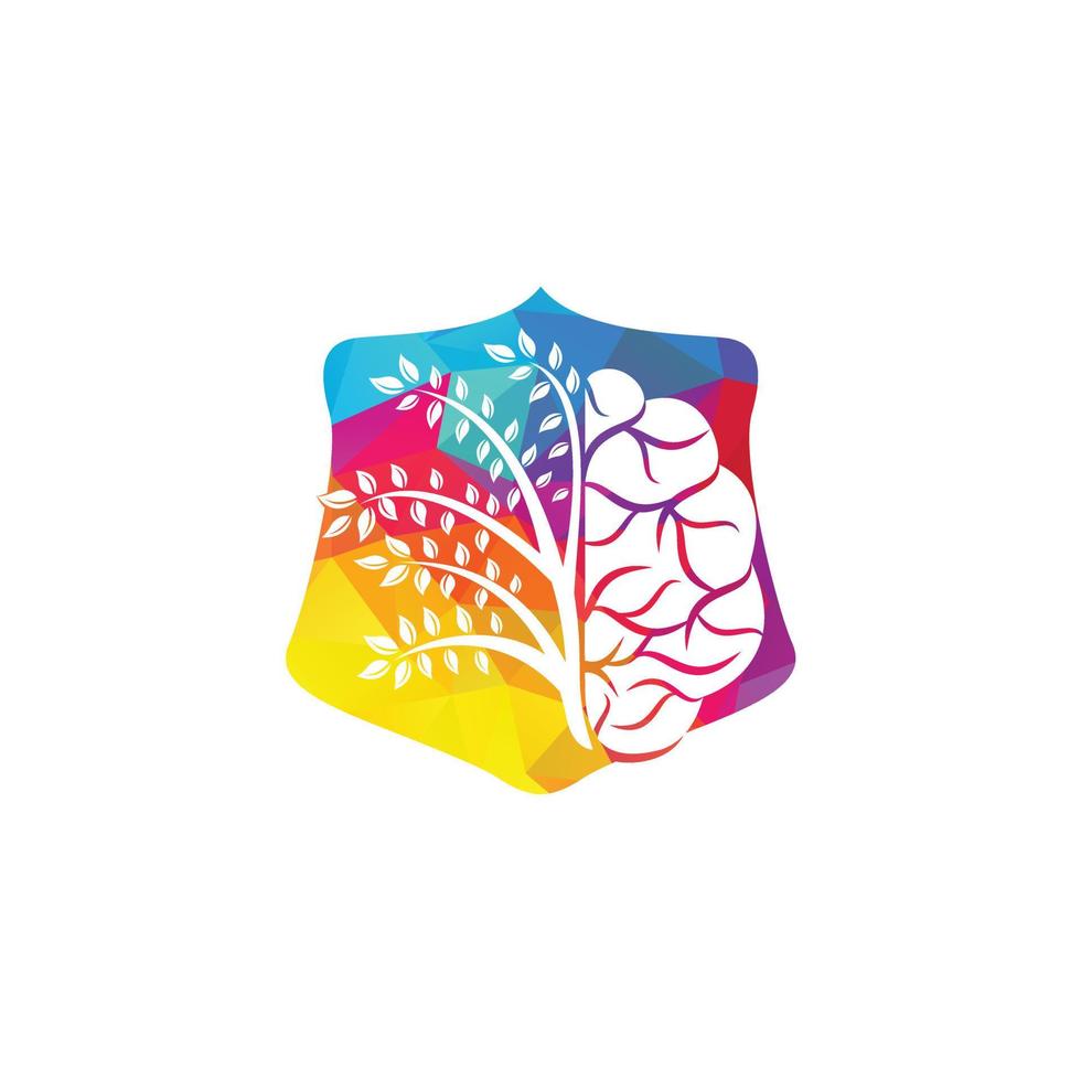 Modern brain tree logo design. Think green label. vector