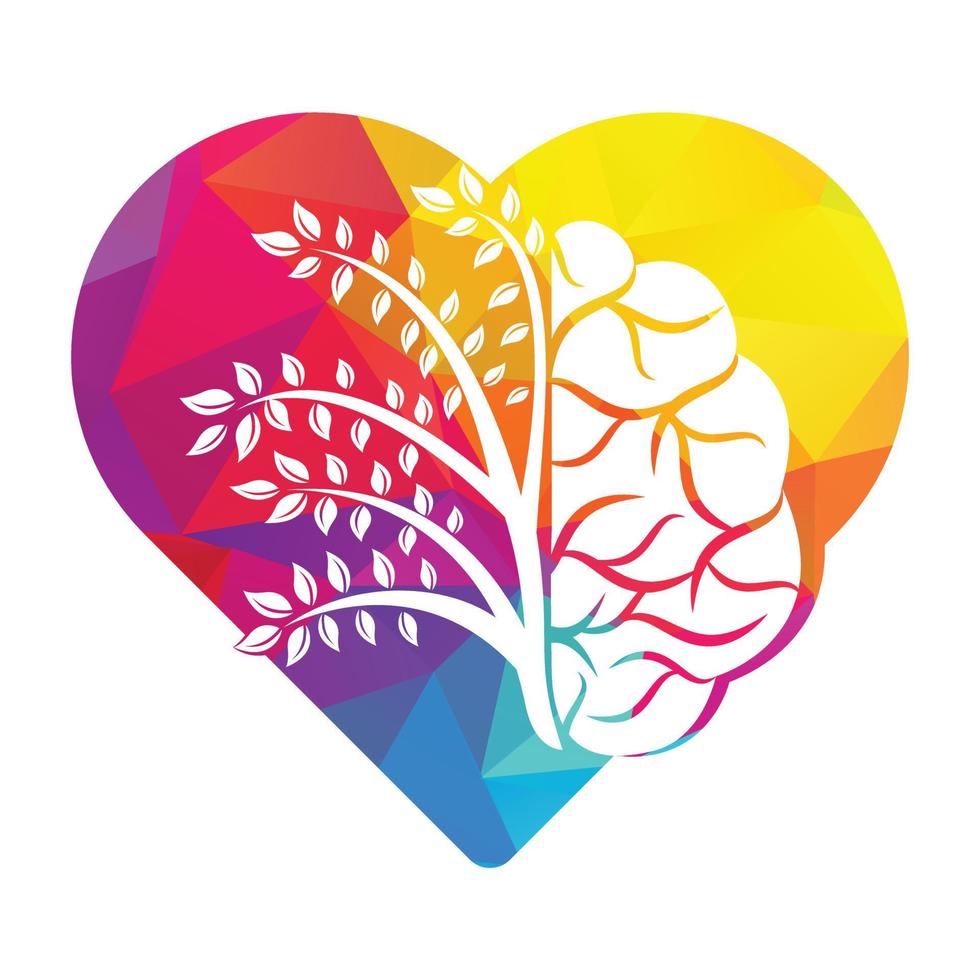 Modern brain Love tree logo design. Think colorful brain idea. vector