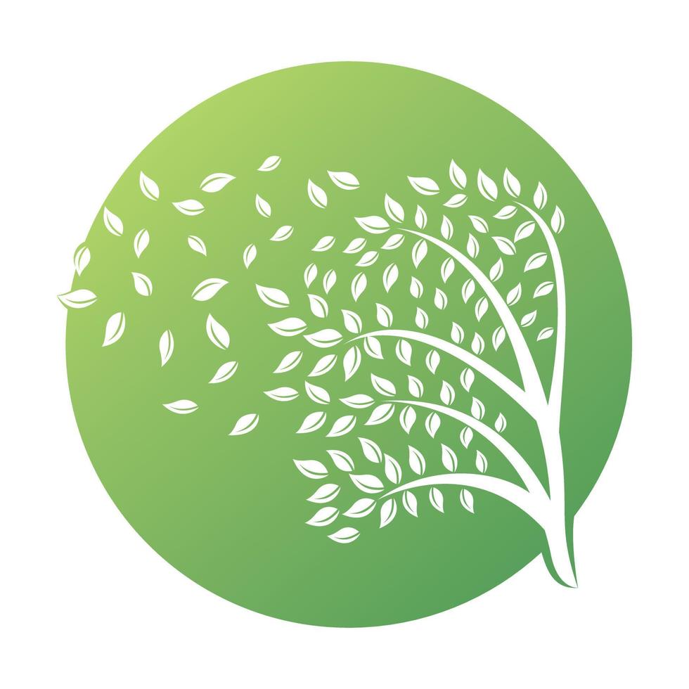 diseño de logotipo de árbol con elementos de plantilla de icono de hojas negocio de la empresa. viento que sopla a través de las hojas. cuestiones de naturaleza o medio ambiente o concepto ecológico vector