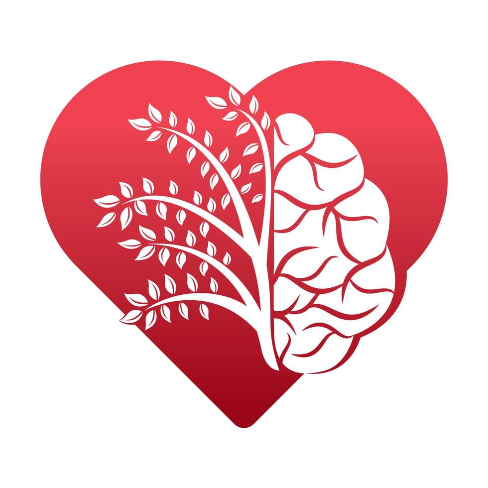 diseño moderno del logotipo del árbol del amor del cerebro. piensa en una idea cerebral colorida. vector