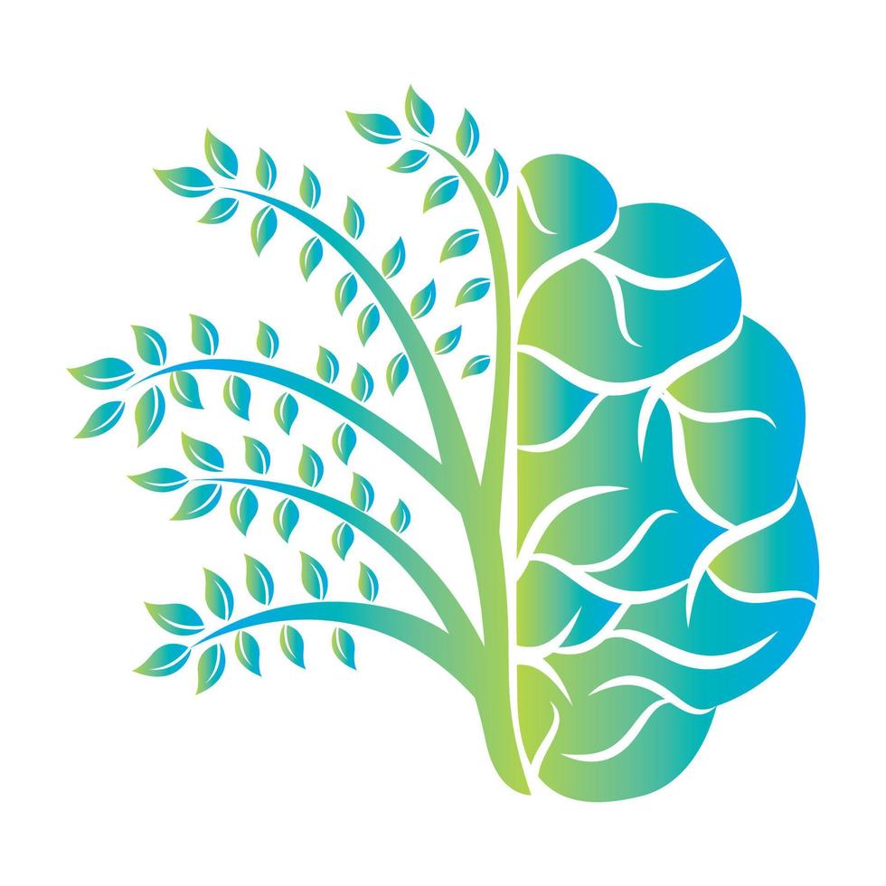 Modern brain tree logo design. Think green label. vector