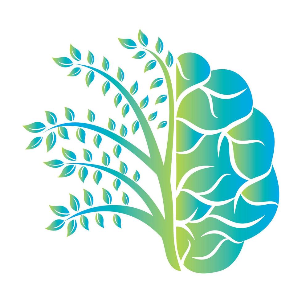 diseño moderno del logotipo del árbol del cerebro. piensa en la etiqueta verde. vector