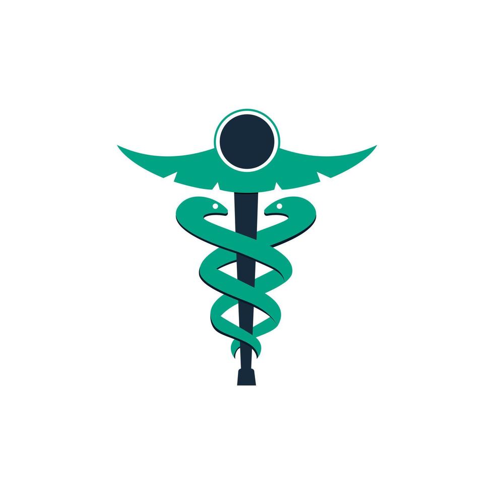 diseño vectorial del logotipo médico del caduceo. símbolo de icono de caduceo médico, aislado sobre fondo blanco, ilustración vectorial. vector