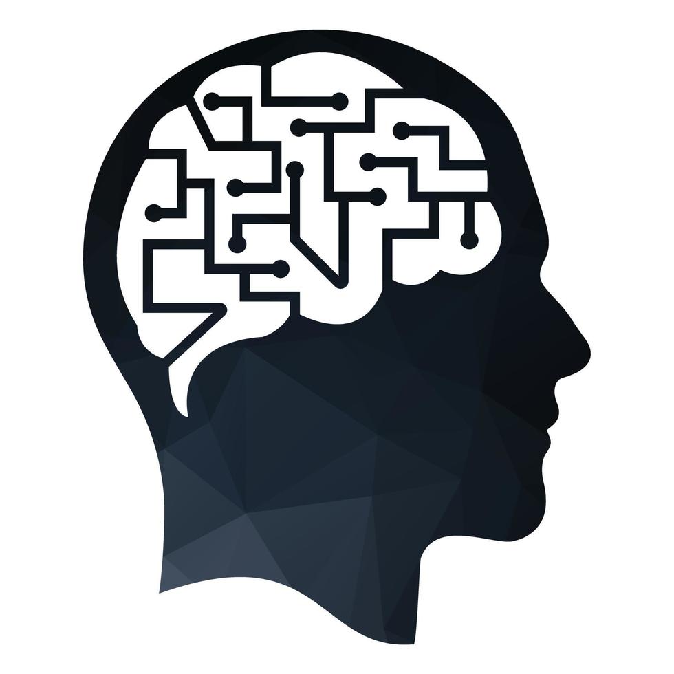 cerebro humano como placa de circuito digital. icono de inteligencia artificial. idea creativa del concepto del logotipo de la cabeza humana tecno. vector