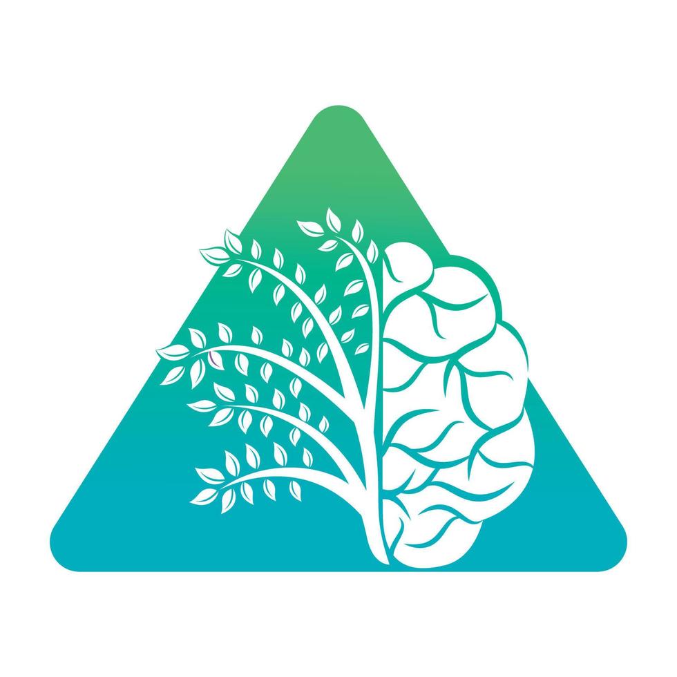 Modern brain tree logo design. Think green label. vector
