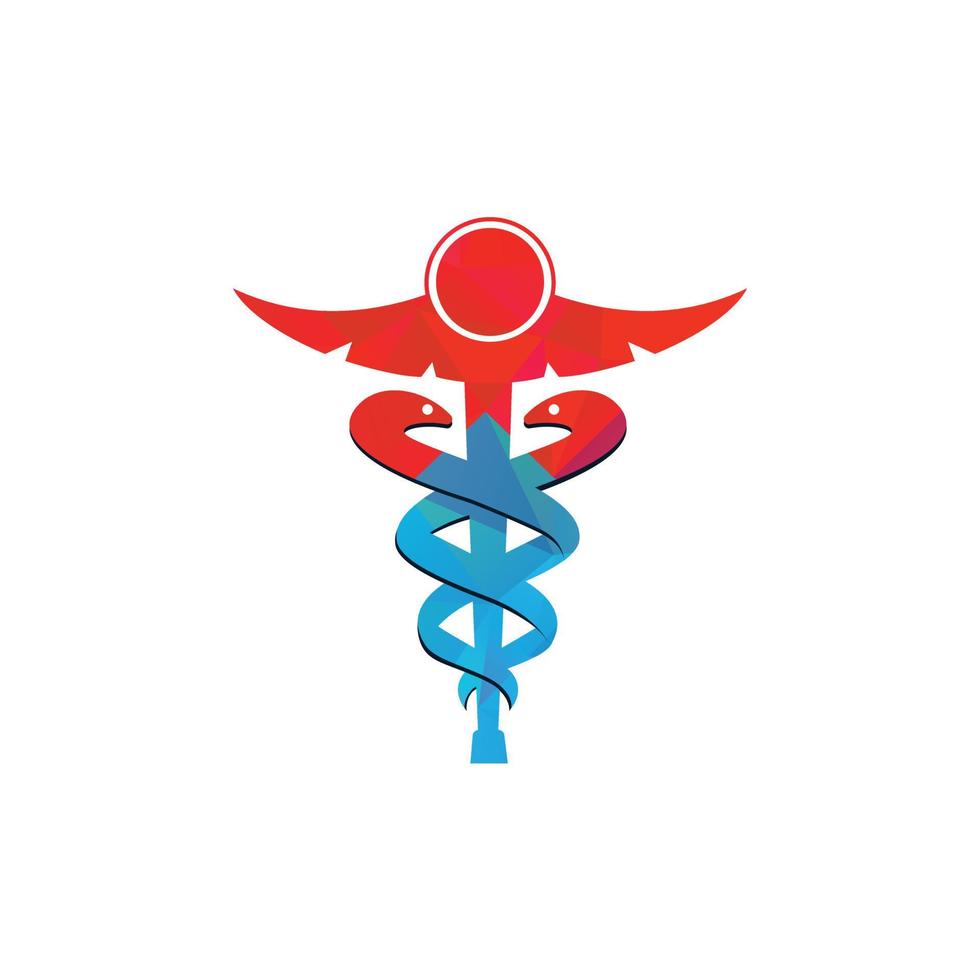 diseño vectorial del logotipo médico del caduceo. símbolo de icono de caduceo médico, aislado sobre fondo blanco, ilustración vectorial. vector