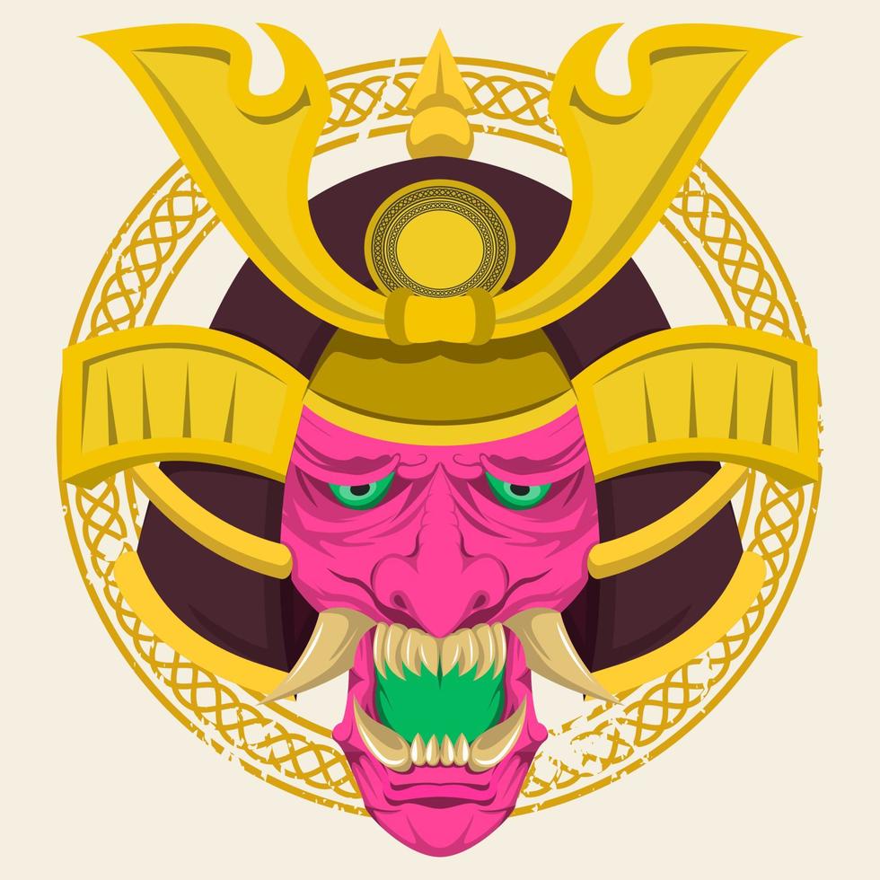 samurai mask illustration. oni mask vector