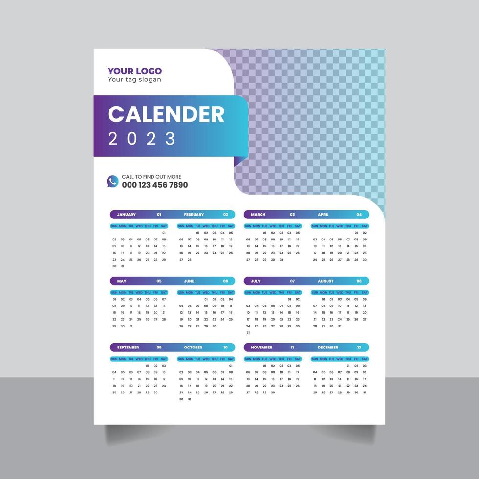 2023 new year simple wall calendar planner template design vector illustration