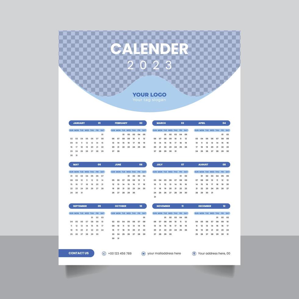 2023 new year simple wall calendar planner template design vector illustration