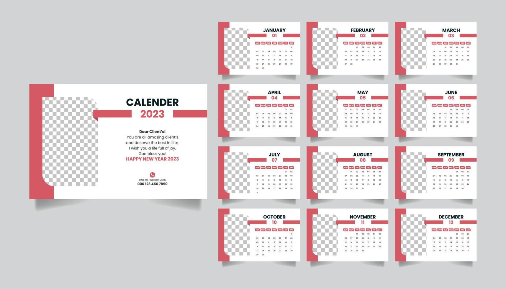 Modern 2023 new year simple desk calendar template design vector