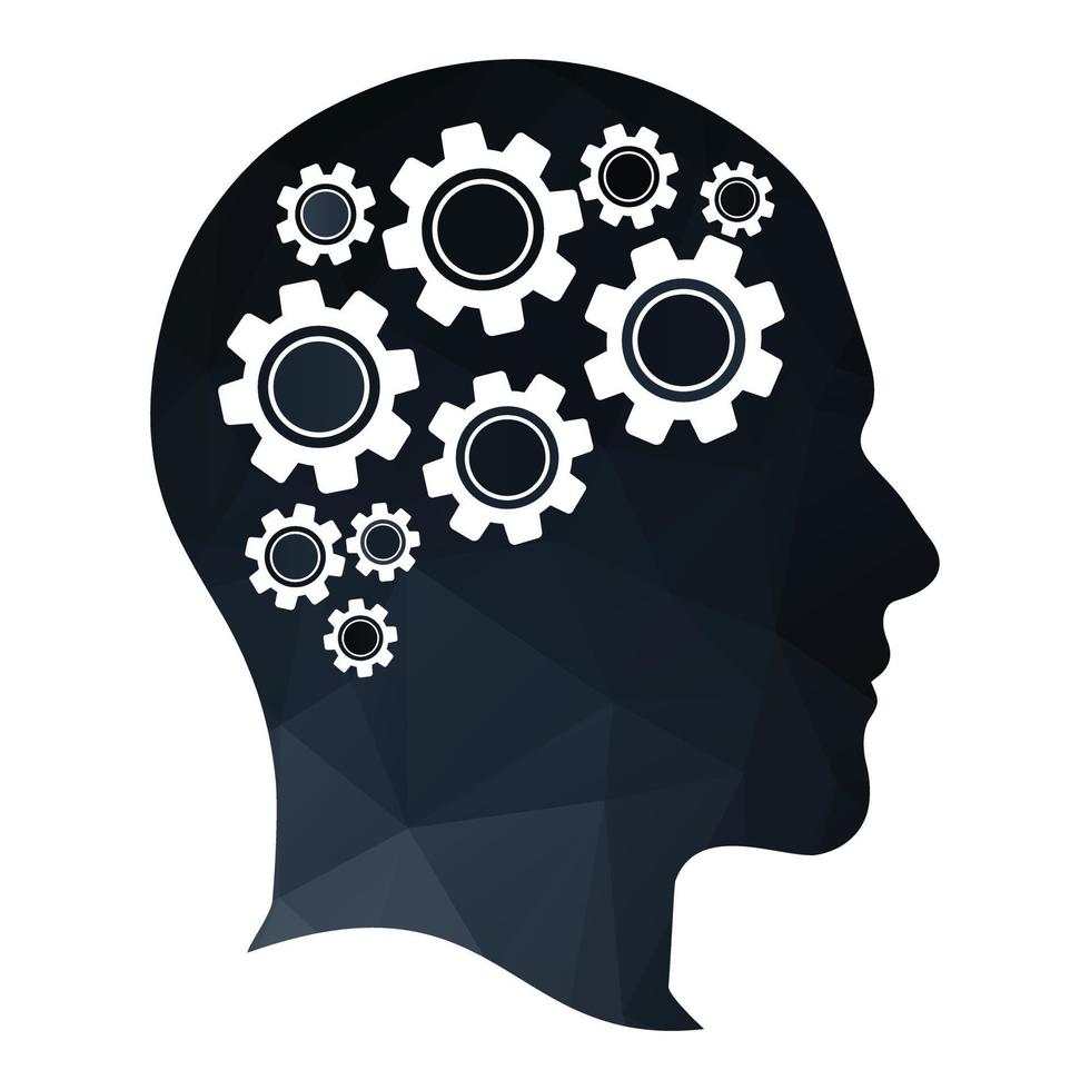 Technology Human Head Logo Icon Design. Digital human head brain shape with gears idea concept innovation genius. vector