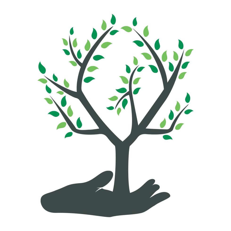 Tree in hand vector logo design. Natural products logo. Cosmetics icon