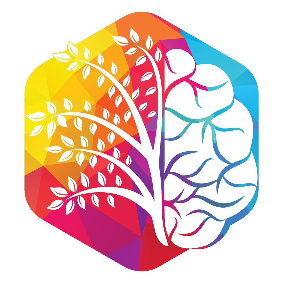 Modern brain tree logo design. Think green label. vector