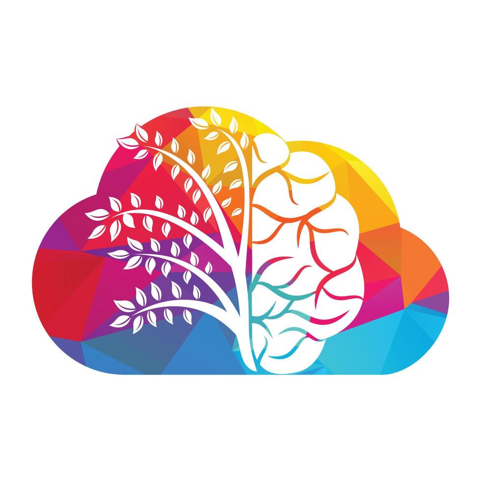 diseño moderno del logotipo del árbol de la nube del cerebro. piensa en una idea colorida del cerebro. vector