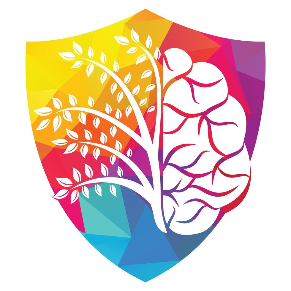 Modern brain tree logo design. Think green label. vector