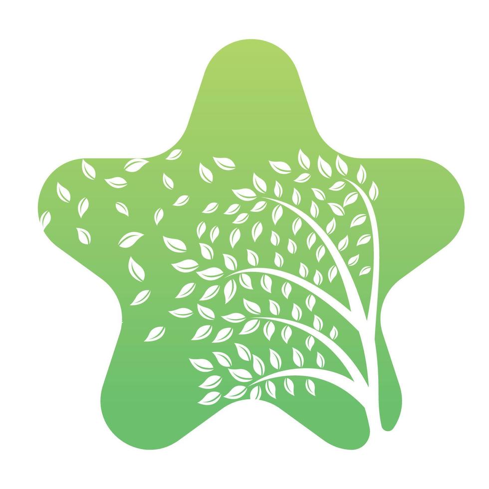 diseño de logotipo de árbol estrella con elementos de plantilla de icono de hojas negocio de la empresa. viento que sopla a través de las hojas. cuestiones de naturaleza o medio ambiente o concepto ecológico vector