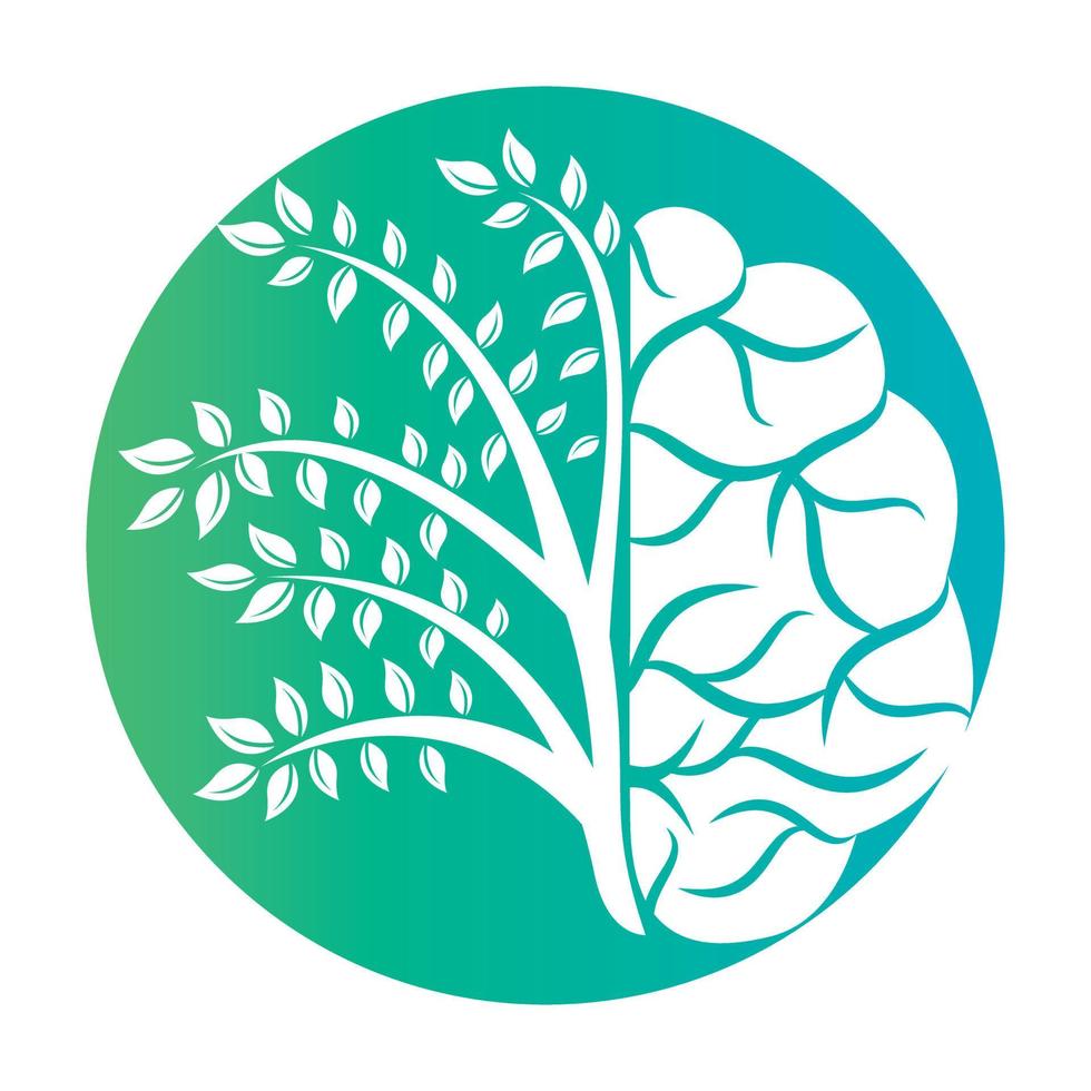 Modern brain tree logo design. Think green label. vector