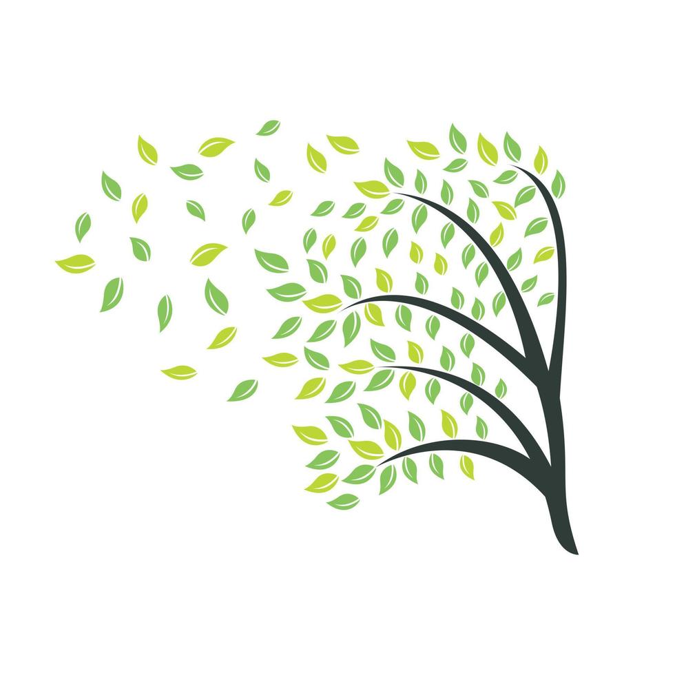 diseño de logotipo de árbol con elementos de plantilla de icono de hojas negocio de la empresa. viento que sopla a través de las hojas. cuestiones de naturaleza o medio ambiente o concepto ecológico vector