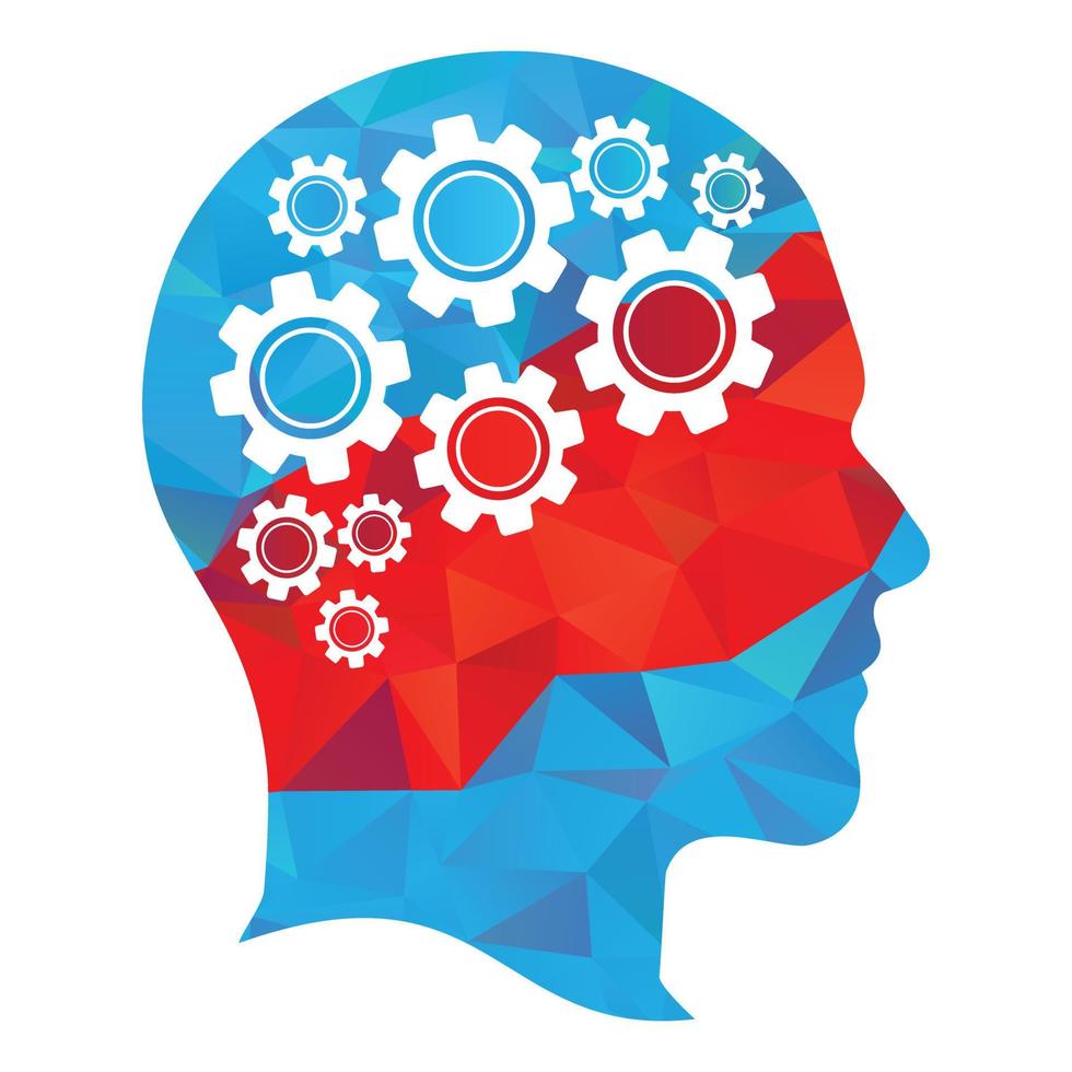 Technology Human Head Logo Icon Design. Digital human head brain shape with gears idea concept innovation genius. vector