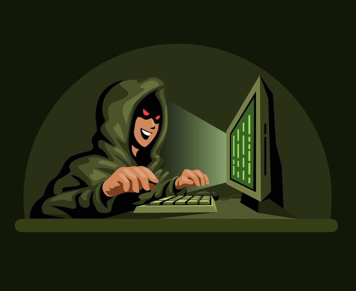 hacker use sudadera con capucha usando vector de ilustración de personaje de computadora