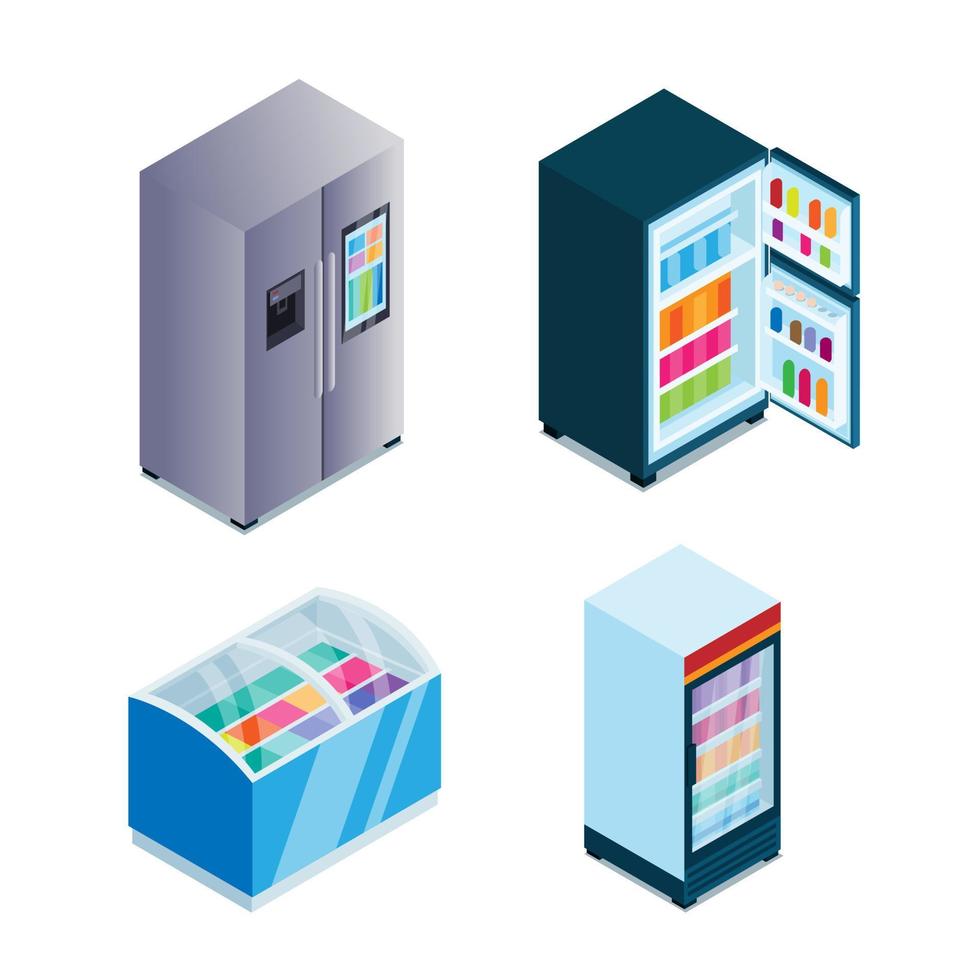 Fridge home and industry collection set in isometric illustration vector