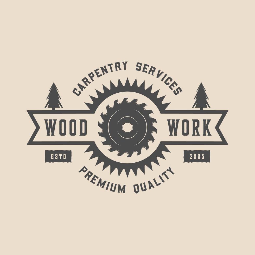 Vintage carpentry, woodwork and mechanic label, badge, emblem an vector