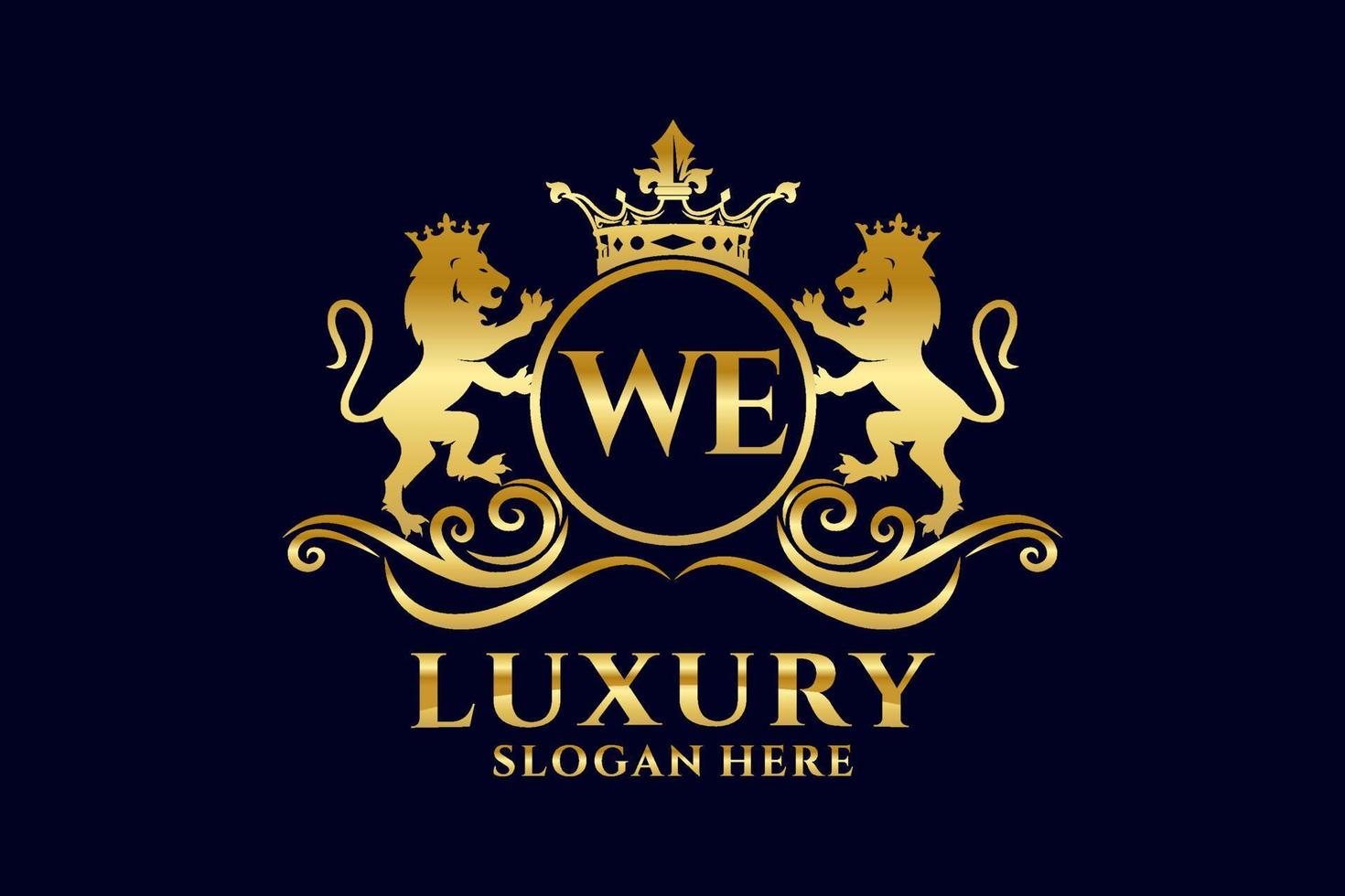 Initial WE Letter Lion Royal Luxury Logo template in vector art for luxurious branding projects and other vector illustration.