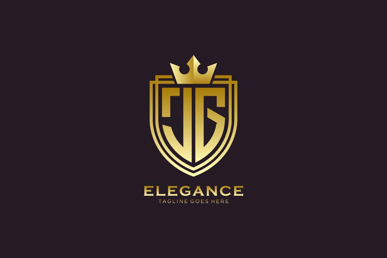 initial JG elegant luxury monogram logo or badge template with scrolls and royal crown - perfect for luxurious branding projects vector