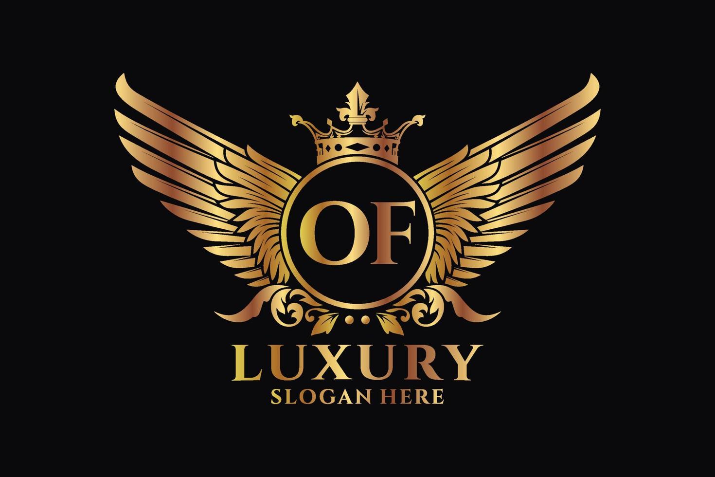 Luxury royal wing Letter OF crest Gold color Logo vector, Victory logo, crest logo, wing logo, vector logo template.