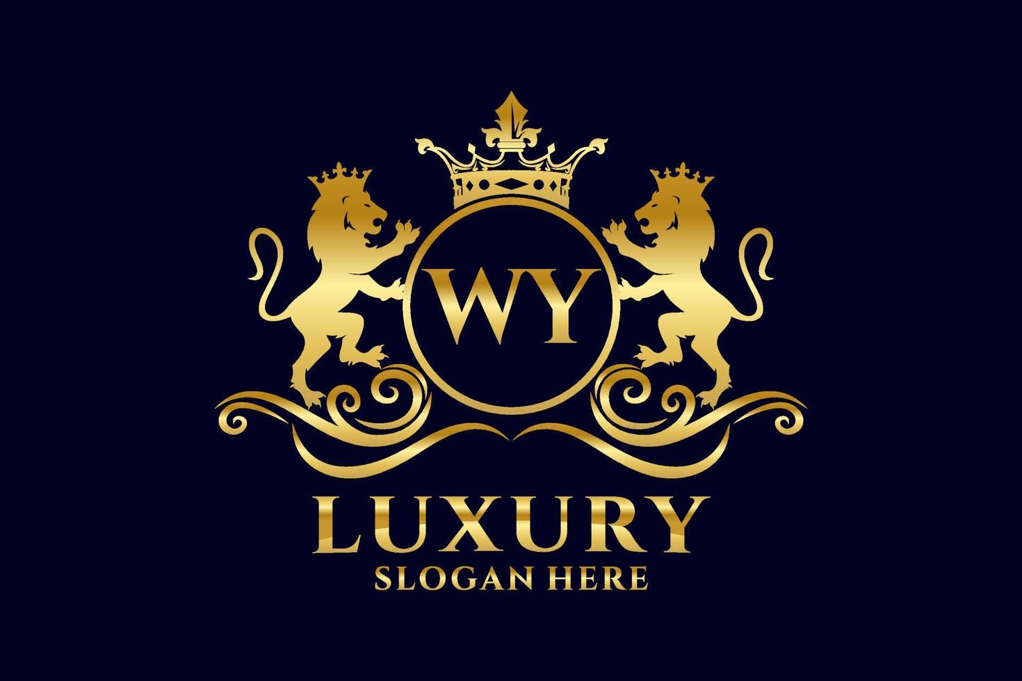Initial WY Letter Lion Royal Luxury Logo template in vector art for luxurious branding projects and other vector illustration.